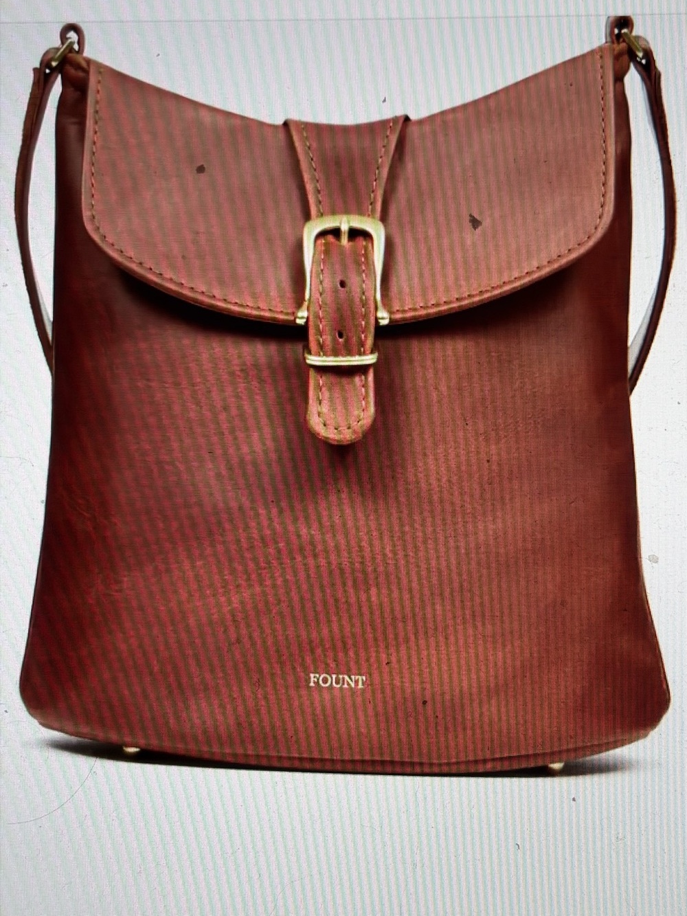 FOUNT Brown Leather Shoulder Bag with Buckle Flap
